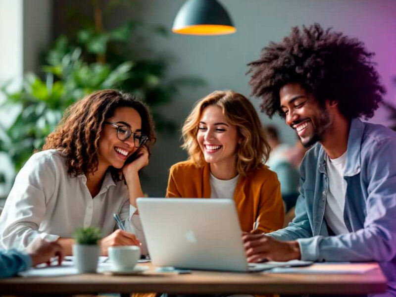 Profissionais de T&D facilitando um treinamento em ambiente psicologicamente seguro, implementando práticas alinhadas à NR1 sobre saúde mental no trabalho